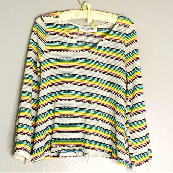 Gypsy Warrior rainbow stripe open weave pullover medium women’s top - Picture 1 of 5